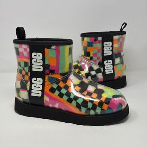 UGG Classic Clear Mini Checks Black Waterproof Boots Womens Sz.7 Preowned